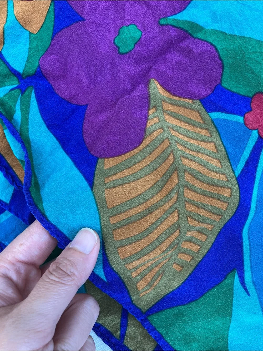 Vintage 80s 90s Large Square Silk Feel Tropical Floral Scarf 34” Colorful